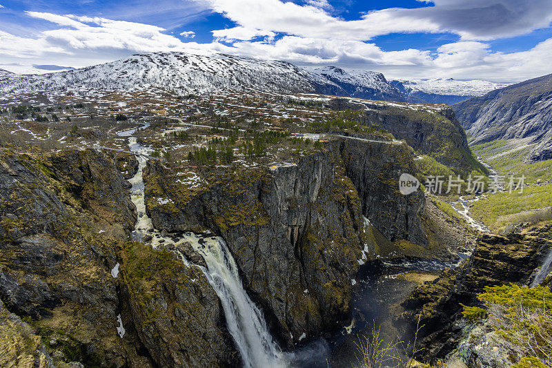 View from top of Vøringfossen waterfall, Fjordland, Norway